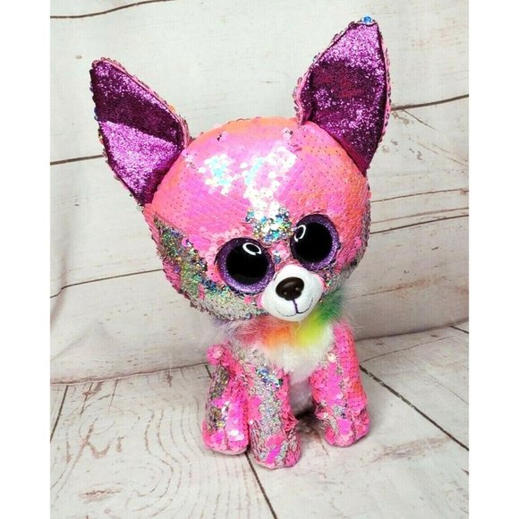 TY Flippables Sequin 12" Medium Size Day Chihuahua Puppy Dog Stuffed Animal - Picture 1 of 12